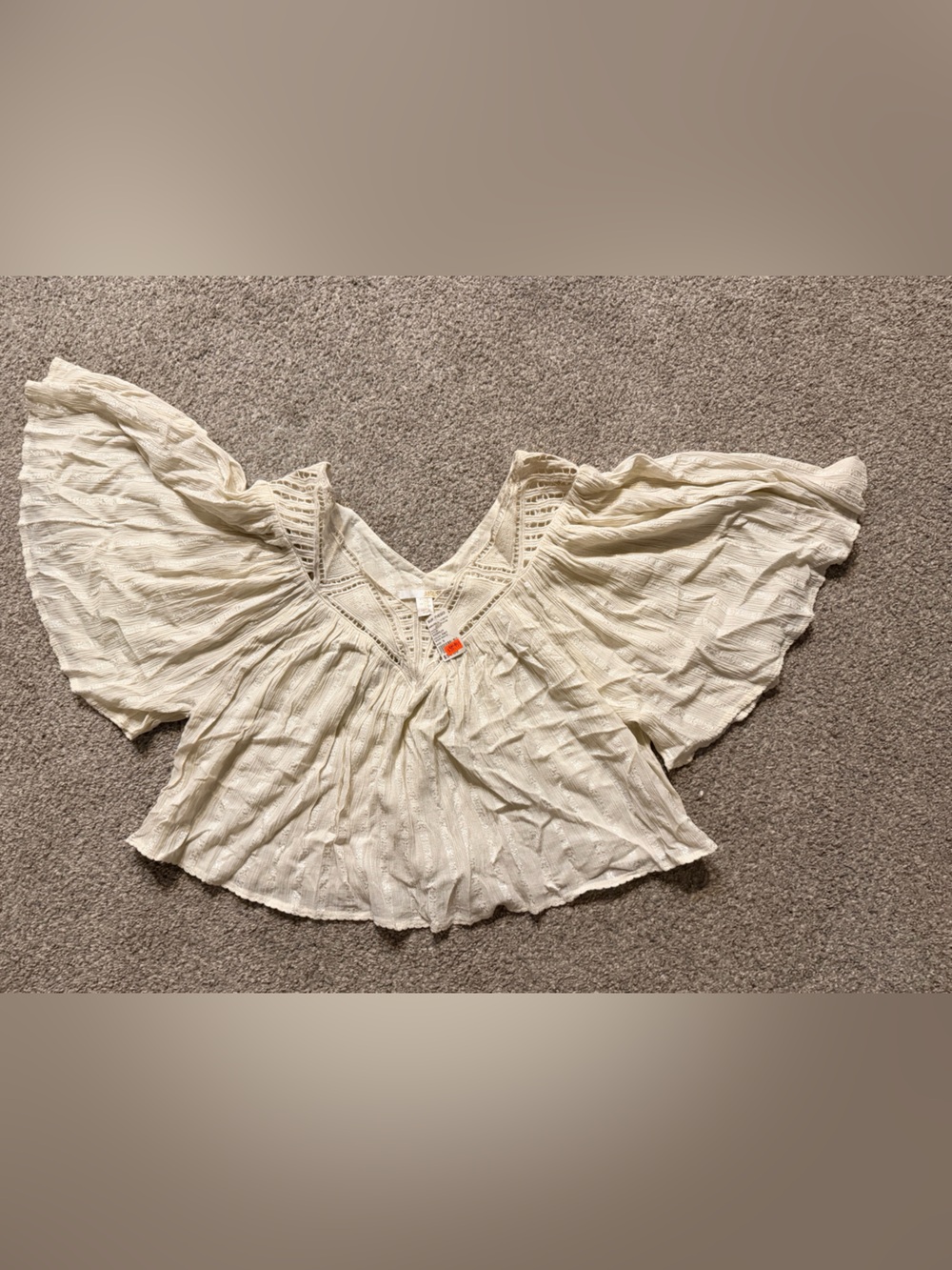 Cream Boho Crochet Trim Peasant Top